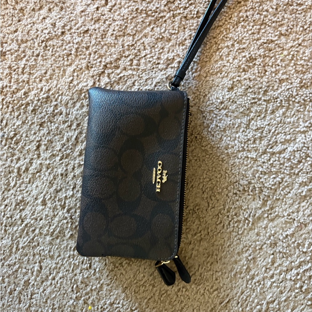 Coach Black and Brown Signature Wristlet